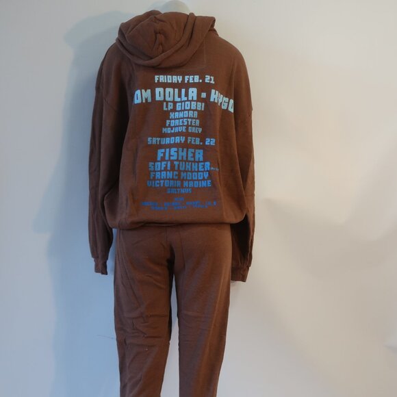 NWT Womens Aviator Nation Brown 2Pc Set Palm Tree Music Fest Hoodie Sweatpants M - Picture 10 of 15